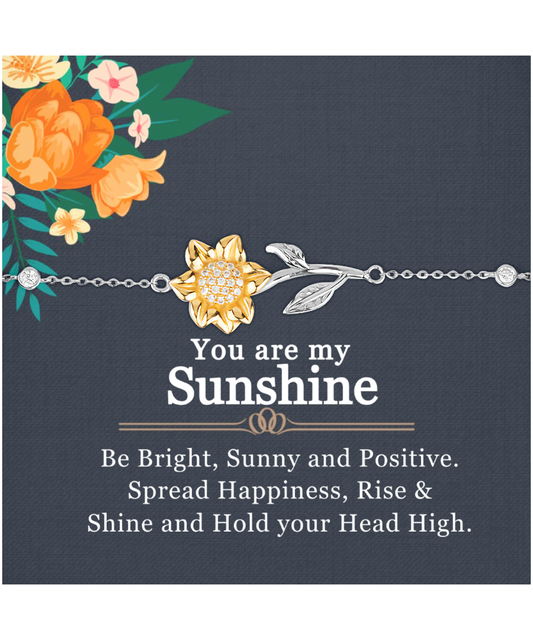 You Are My Sunshine, Bracelet For Women, Gift For Her, Rise and Shine - .925 Sterling Silver Sunflower Bracelet With Inspirational Message Card