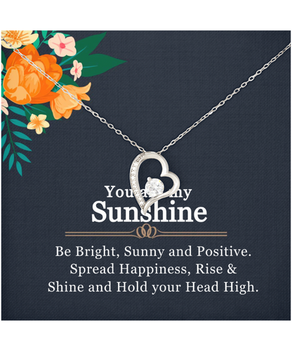 You Are My Sunshine, Necklace For Women, Gift For Her, Rise and Shine - .925 Sterling Silver Heart Solitaire Crystal Necklace With Inspirational Message Card