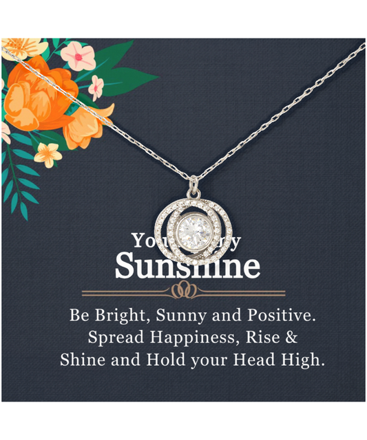 You Are My Sunshine, Necklace For Women, Gift For Her, Rise and Shine - .925 Sterling Silver Double Crystal Circle Necklace With Inspirational Message Card