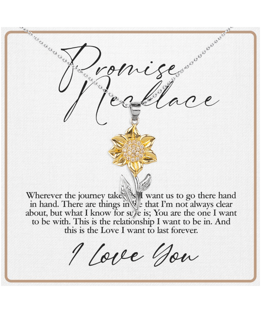 Promise Necklace, Gift For Wife, Anniversary Gift For Her, Love I Want To Last Forever - .925 Sterling Silver Sunflower Pendant Necklace With Sweet Message Card