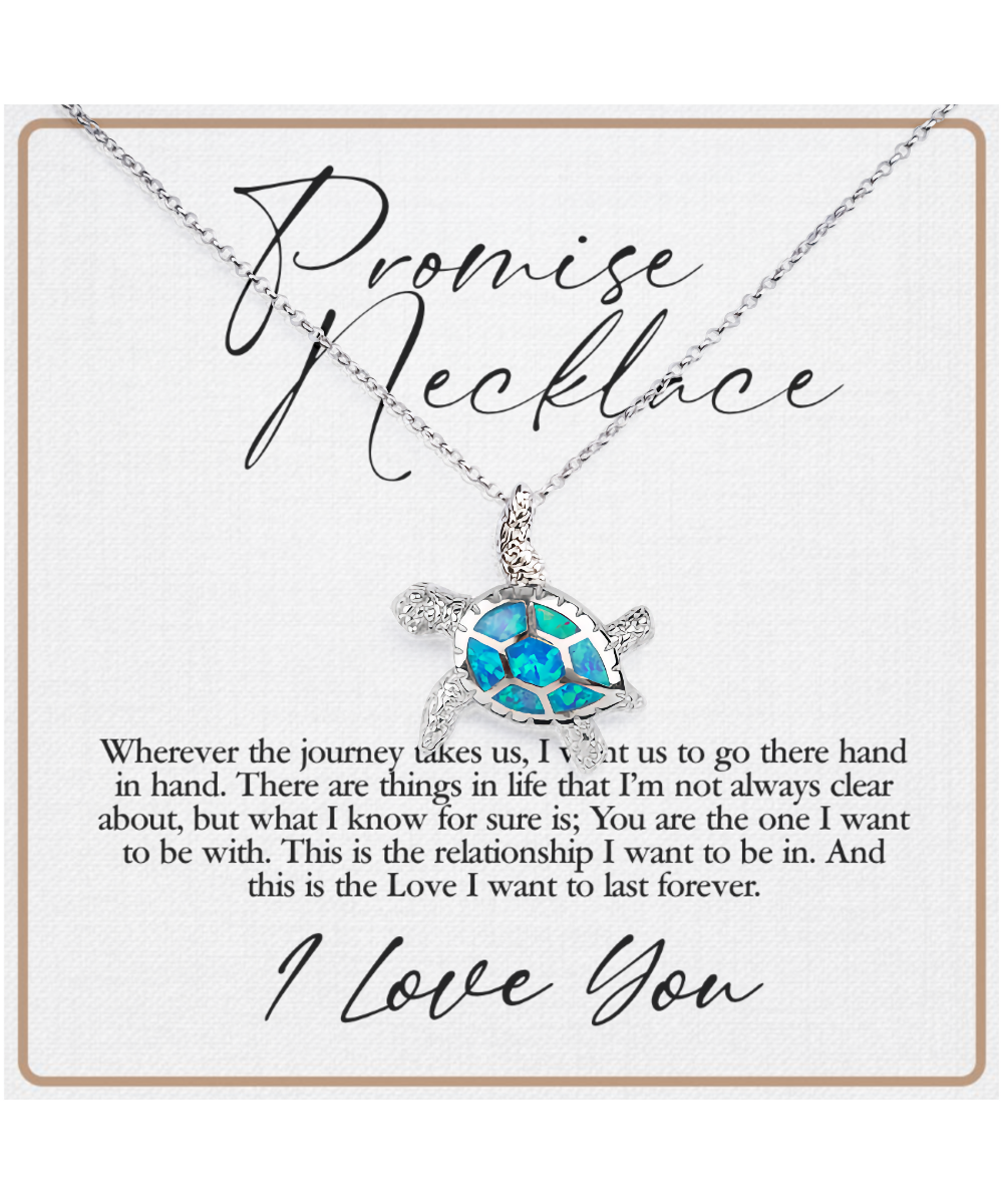 Promise Necklace, Gift For Wife, Anniversary Gift For Her, Love I Want To Last Forever - .925 Sterling Silver Opal Turtle Necklace With Sweet Message Card