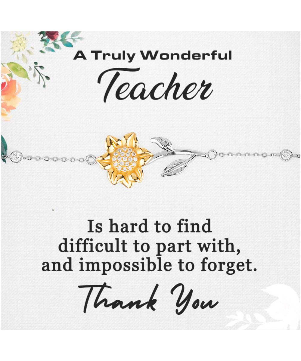 Thank You Teacher, Jewelry Gift From Student, Appreciation Gift For Teacher, Wonderful Teacher - .925 Sterling Silver Sunflower Bracelet With Message Card