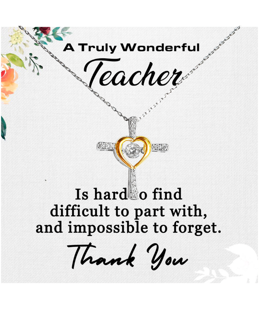 Thank You Teacher, Jewelry Gift From Student, Appreciation Gift For Teacher, Wonderful Teacher - .925 Sterling Silver Cross Dancing Necklace With Message Card