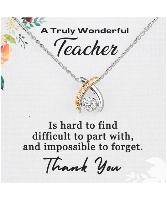 Thank You Teacher, Jewelry Gift From Student, Appreciation Gift For Teacher, Wonderful Teacher - .925 Sterling Silver Wishbone Dancing Necklace With Message Card