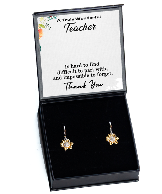 Thank You Teacher, Jewelry Gift From Student, Appreciation Gift For Teacher, Wonderful Teacher - .925 Sterling Silver Sunflower Earrings With Message Card