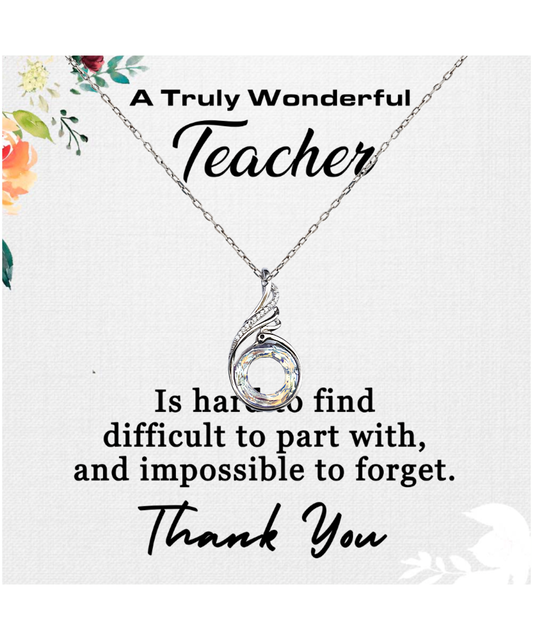 Thank You Teacher, Jewelry Gift From Student, Appreciation Gift For Teacher, Wonderful Teacher - .925 Sterling Silver Rising Phoenix Necklace With Message Card