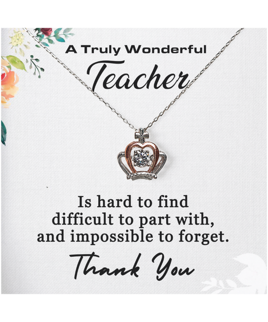 Thank You Teacher, Jewelry Gift From Student, Appreciation Gift For Teacher, Wonderful Teacher - .925 Sterling Silver Crown Pendant Necklace With Message Card