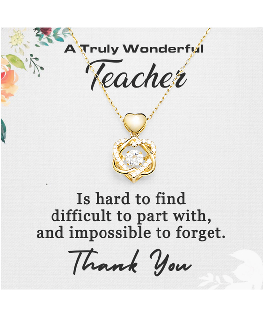 Thank You Teacher, Jewelry Gift From Student, Appreciation Gift For Teacher, Wonderful Teacher - Heart Knot Gold Necklace With Message Card