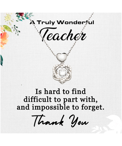 Thank You Teacher, Jewelry Gift From Student, Appreciation Gift For Teacher, Wonderful Teacher - .925 Sterling Silver Heart Knot Silver Necklace With Message Card