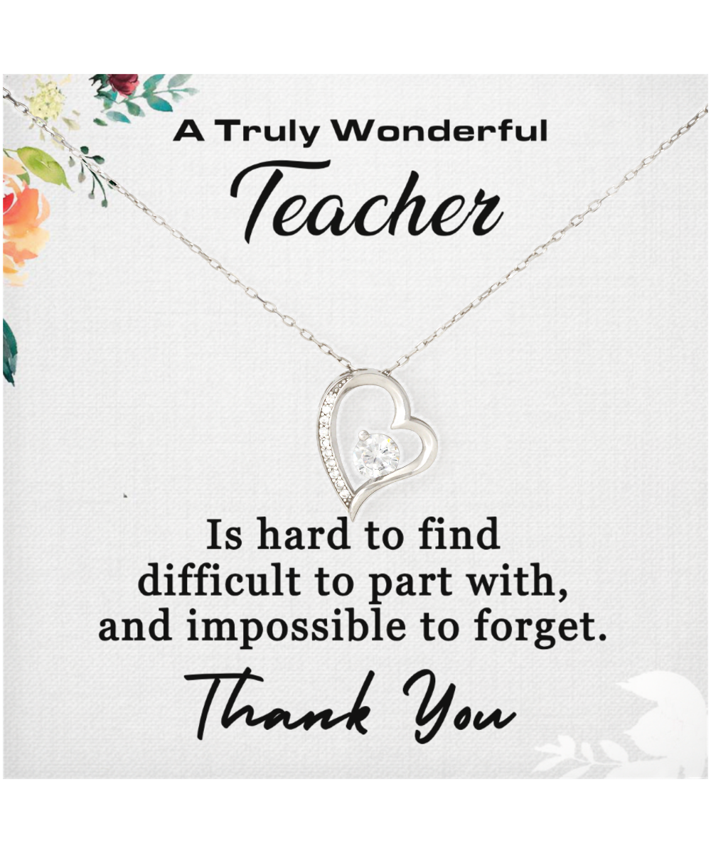 Thank You Teacher, Jewelry Gift From Student, Appreciation Gift For Teacher, Wonderful Teacher - .925 Sterling Silver Heart Solitaire Crystal Necklace With Message Card