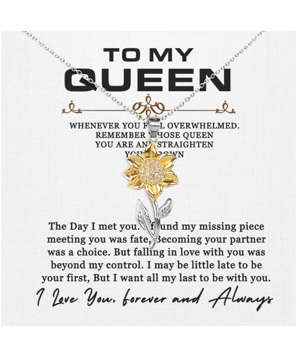 To My Queen, Necklace Gift For Women, For Her, Couples Gift, I Want All My Lasts To Be With You - .925 Sterling Silver Sunflower Pendant Necklace With Message Card