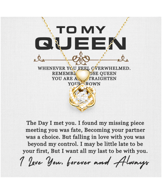 To My Queen, Necklace Gift For Women, For Her, Couples Gift, I Want All My Lasts To Be With You - Heart Knot Gold Necklace With Message Card