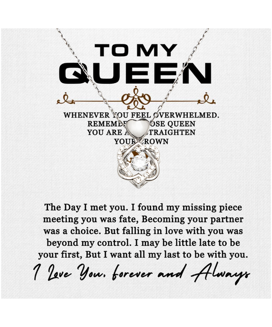 To My Queen, Necklace Gift For Women, For Her, Couples Gift, I Want All My Lasts To Be With You - .925 Sterling Silver Heart Knot Silver Necklace With Message Card