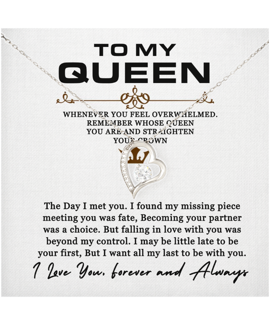 To My Queen, Necklace Gift For Women, For Her, Couples Gift, I Want All My Lasts To Be With You - .925 Sterling Silver Heart Solitaire Crystal Necklace With Message Card