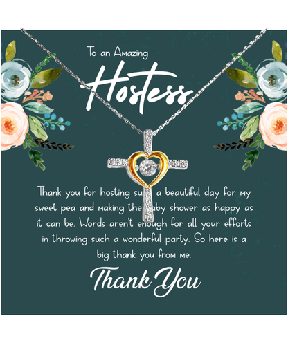 Baby Shower Gift For Hostess, Hostess Gift Ideas, Hostess Gift For Women, Hostess Thank You - .925 Sterling Silver Cross Dancing Necklace With Message Card