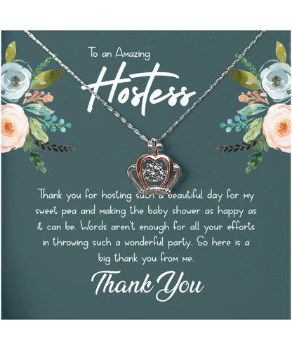 Baby Shower Gift For Hostess, Hostess Gift Ideas, Hostess Gift For Women, Hostess Thank You - .925 Sterling Silver Crown Pendant Necklace With Message Card