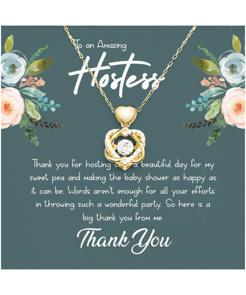 Baby Shower Gift For Hostess, Hostess Gift Ideas, Hostess Gift For Women, Hostess Thank You - Heart Knot Gold Necklace With Message Card