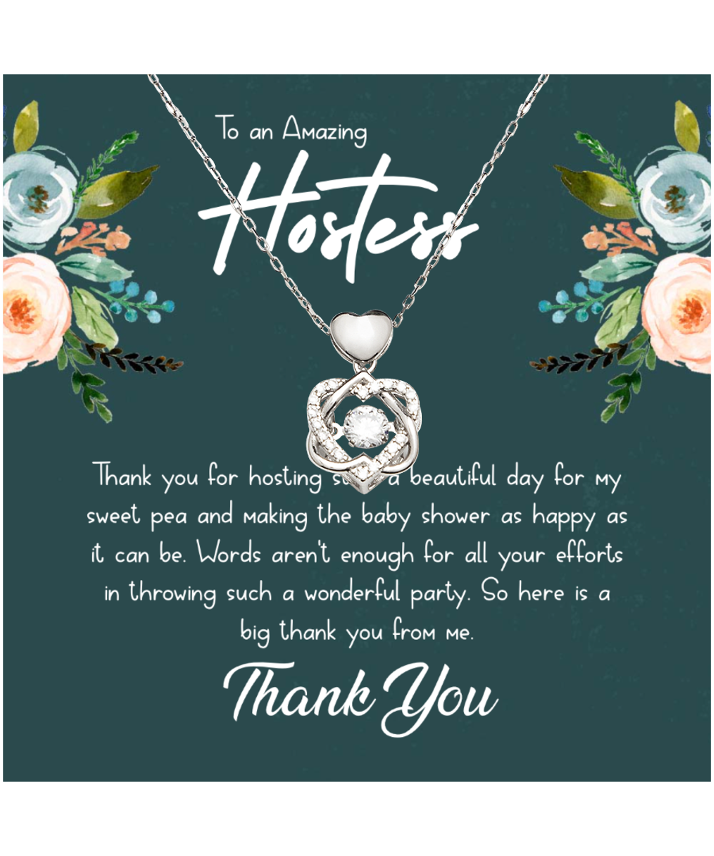 Baby Shower Gift For Hostess, Hostess Gift Ideas, Hostess Gift For Women, Hostess Thank You - .925 Sterling Silver Heart Knot Silver Necklace With Message Card