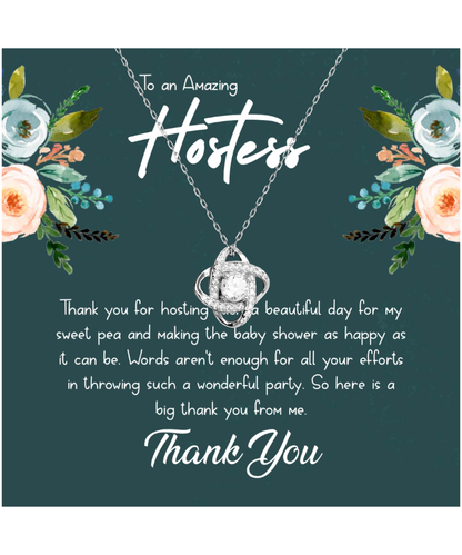 Baby Shower Gift For Hostess, Hostess Gift Ideas, Hostess Gift For Women, Hostess Thank You - .925 Sterling Silver Love Knot Silver Necklace With Message Card