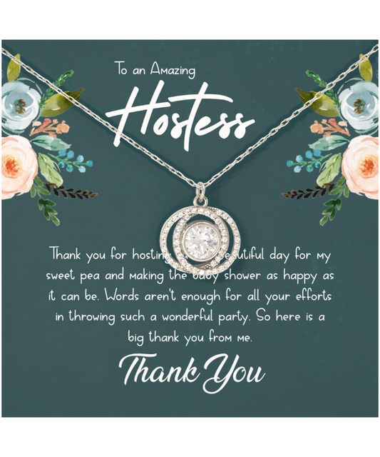 Baby Shower Gift For Hostess, Hostess Gift Ideas, Hostess Gift For Women, Hostess Thank You - .925 Sterling Silver Double Crystal Circle Necklace With Message Card