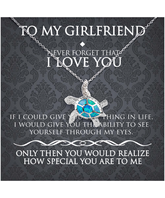 Birthday Gift For Girlfriend, Necklace For Girlfriend, Gift For Her, I Love You Girlfriend - .925 Sterling Silver Opal Turtle Necklace With Sweet Message Card