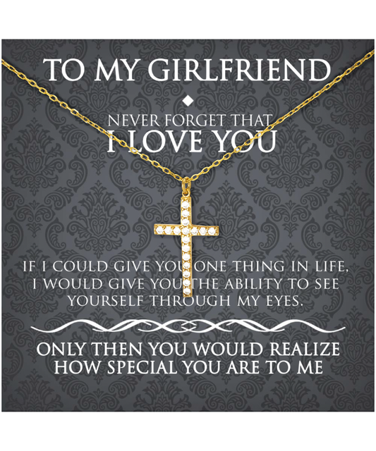 Birthday Gift For Girlfriend, Necklace For Girlfriend, Gift For Her, I Love You Girlfriend - Crystal Gold Cross Necklace With Sweet Message Card