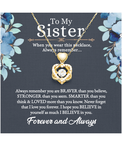 Gift For Sister, To My Sister, Birthday Gifts For Sister From Sister, I Love You Sister - Heart Knot Gold Necklace With Message Card