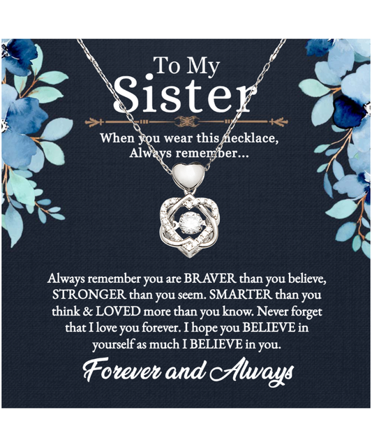 Gift For Sister, To My Sister, Birthday Gifts For Sister From Sister, I Love You Sister - .925 Sterling Silver Heart Knot Silver Necklace With Message Card