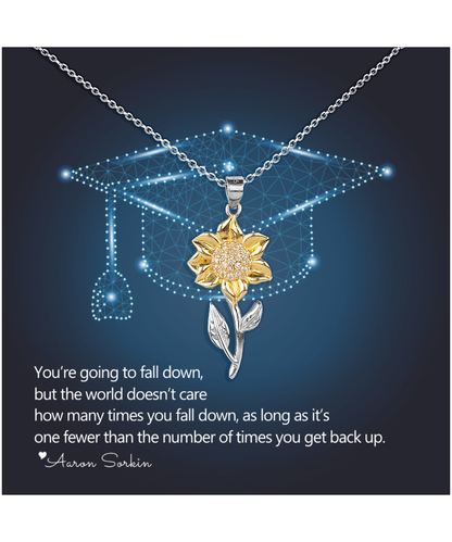 Graduation Gifts For Her, Gift For Women, College Graduation Gift For Her - .925 Sterling Silver Sunflower Pendant Necklace With Inspiring Message Card