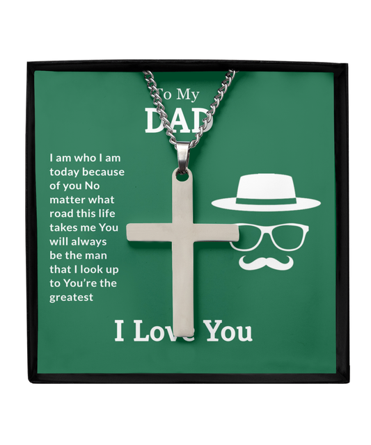 Silver Cross Necklace To My Greatest Dad, I Love You Dad, Fathers Day Gift From Daughter, Dad Birthday Gift, Gift For Dad From Son,