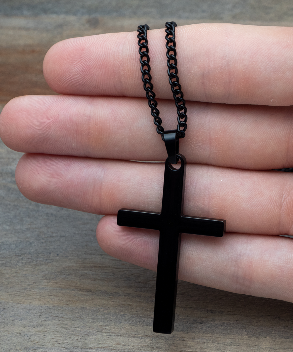 To My Man, Black Cross Necklace, Boyfriend Valentines Day Gift, Gift For Boyfriend, Husband Gift, For Him, I Love You Forever And Always