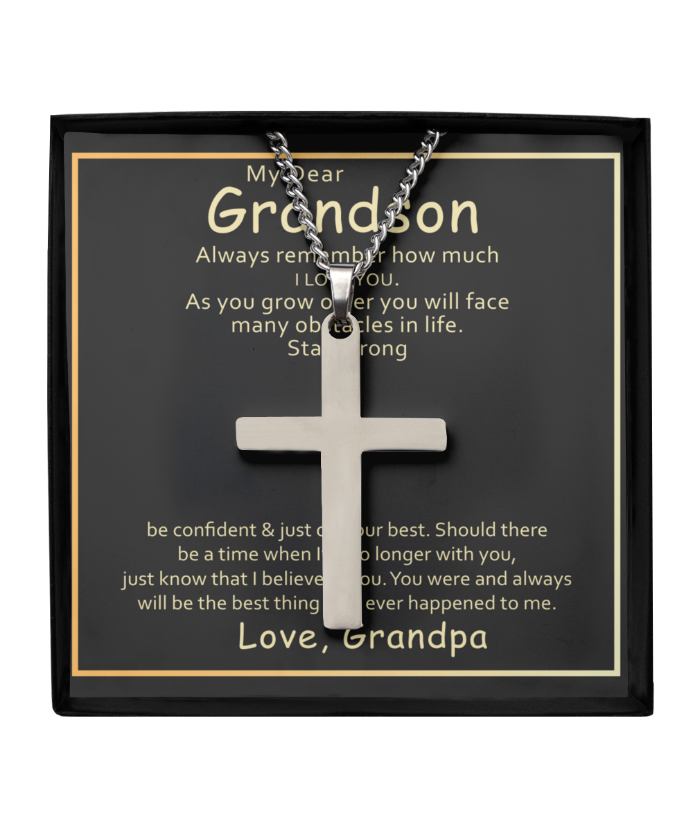 Grandson Silver Cross Necklace From Grandpa, I Love You My Grandson, Grandson Gift, Grandpa Gift For Grandson, My Dear Grandson