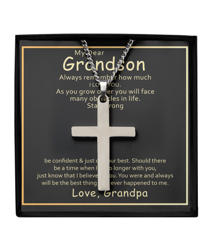 Grandson Silver Cross Necklace From Grandpa, I Love You My Grandson, Grandson Gift, Grandpa Gift For Grandson, My Dear Grandson