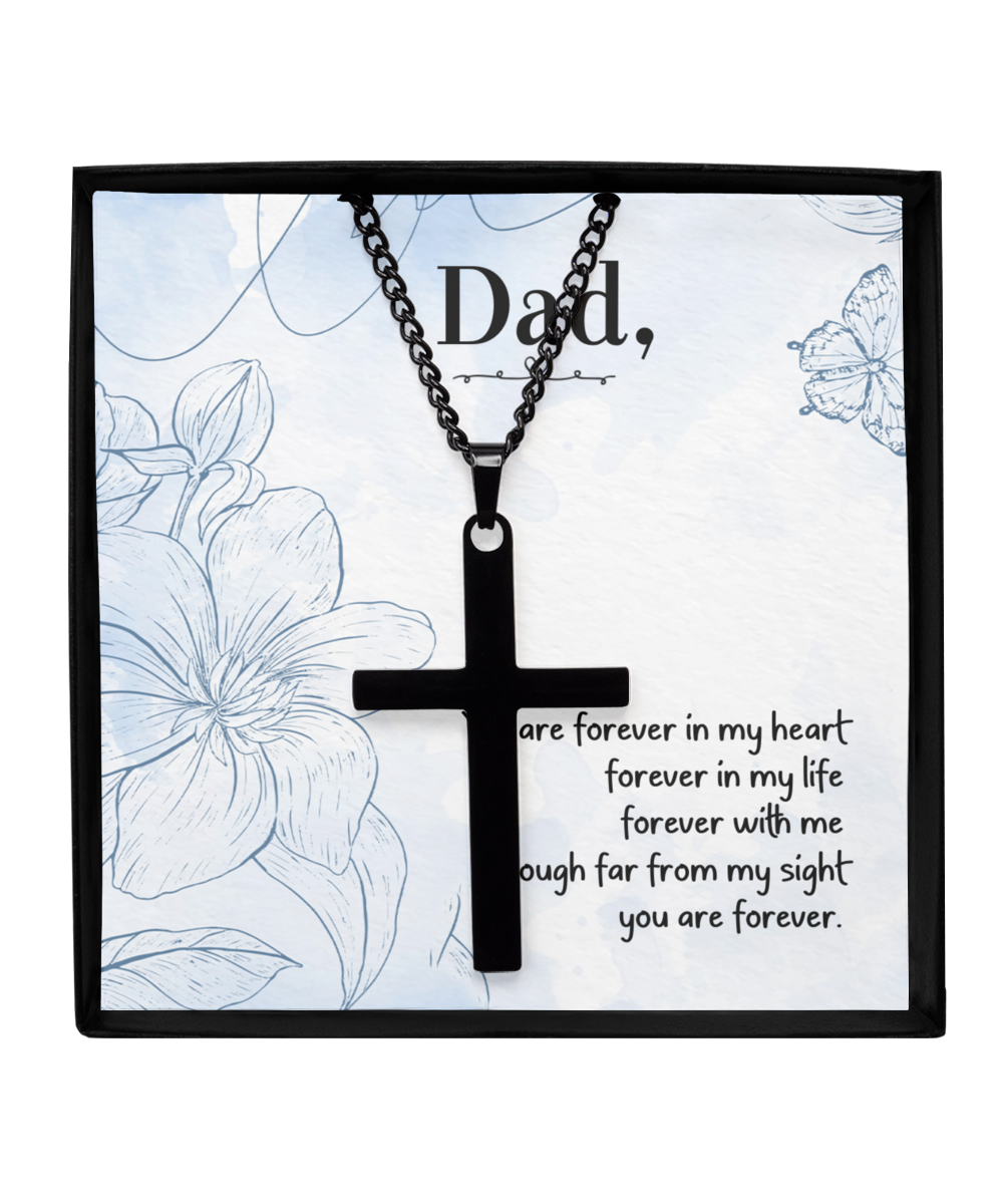 To My Dad Love You Forever, Black Cross Necklace For Dad, Gift For Fathers Day, Gift From Daughter To Dad, Message Card For Dad