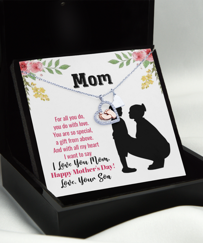 Happy Mother's Day, Gift To Mom From Son, Mom Jewelry Gift, I Love You Mom - .925 Sterling Silver Baby Feet Necklace With Message Card