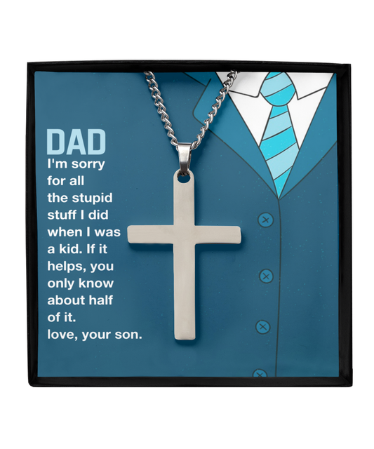 I'm Sorry Silver Cross Necklace For Dad, Gift Dad I'm Sorry From Son, Love Gift I'm Sorry Dad, Dad Sorry Message From Son