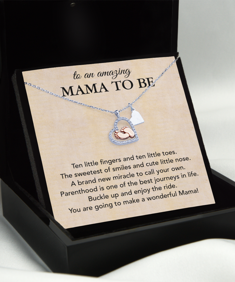 Soon To Be Mom, First Time Mama To Be, You Are A Wonderful Mama - .925 Sterling Silver Baby Feet Necklace With Amazing Message Card