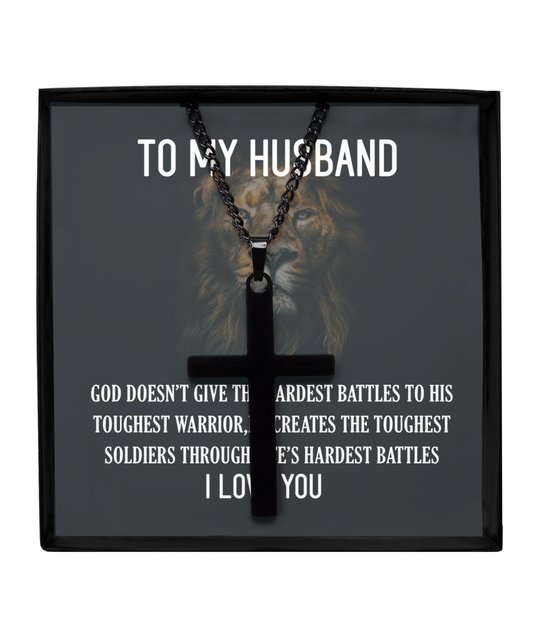 To My Husband, Black Cross Necklace To Husband, Father's Day Gift To Husband, Christmas Gift For Husband, Faith Gift To Husband