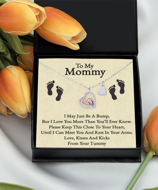 Mommy To Be Gift, Soon To Be Mommy, Pregnancy Gift, I Love You Mommy - .925 Sterling Silver Baby Feet Necklace With Heartwarming Message Card