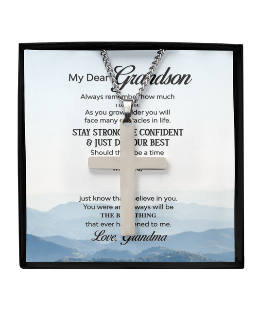 My Dear Grandson, Grandson Silver Cross Necklace From Grandma, Grandson Gift, Grandma Gift For Grandson, I Love You My Grandson