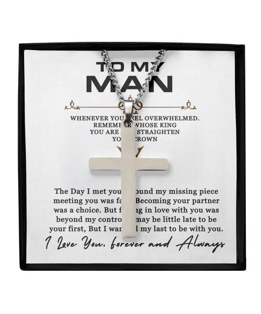 To My Man, Silver Cross Necklace, Boyfriend Valentines Day Gift, Gift For Boyfriend, Husband Gift, For Him, I Love You Forever And Always