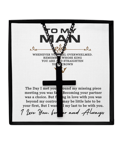 To My Man, Black Cross Necklace, Boyfriend Valentines Day Gift, Gift For Boyfriend, Husband Gift, For Him, I Love You Forever And Always