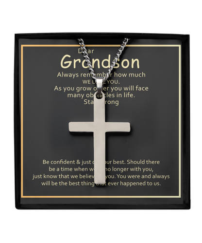 To Our Dear Grandson, Grandson Silver Cross Necklace From Grandparents, Grandparents Jewelry Gift To Grandson, We Believe In You Grandson