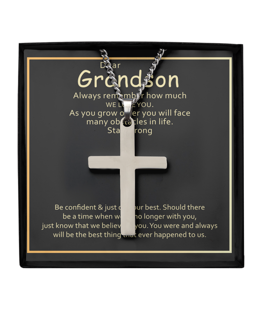 To Our Dear Grandson, Grandson Silver Cross Necklace From Grandparents, Grandparents Jewelry Gift To Grandson, We Believe In You Grandson