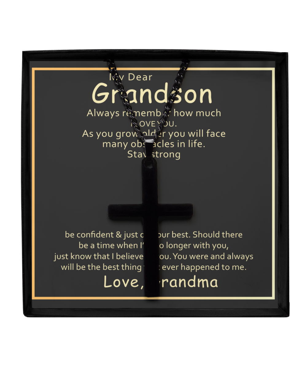 Grandson Black Cross Necklace From Grandma, I Love You My Grandson, Grandson Gift, Grandma Gift For Grandson, My Dear Grandson