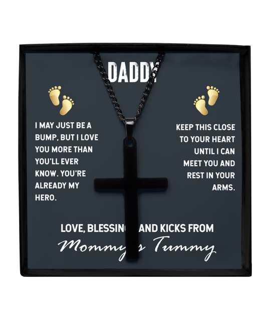 To My Daddy From Mommy's Tummy, Black Cross Necklace For Daddy, Father's Day Gift For New Daddy, First Time Daddy To Be