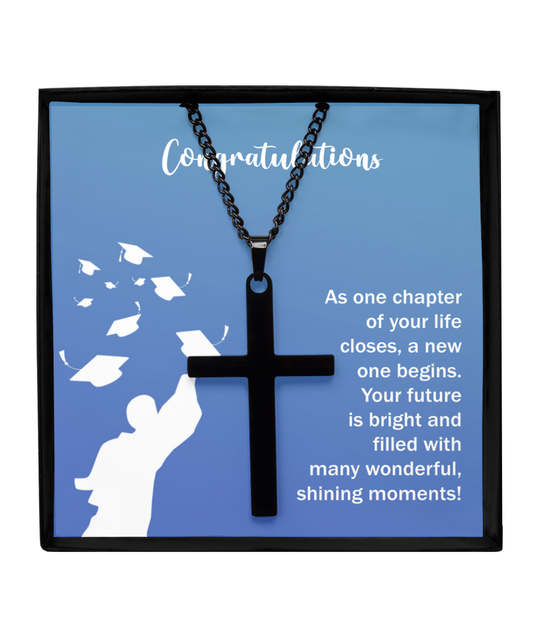 Graduation Gifts From Parents, Black Brass Cross Necklace For College Graduation, Congratulations Gift For Brother, Jewelry For Graduates, Religious Gift From Mom Dad