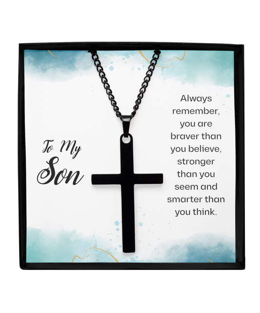 To My Son Black Cross Necklace, Message Card Gift For Son, Mother Son Gifts, Religious Gifts For Son, Son 21st Birthday, Inspirational Message From Father