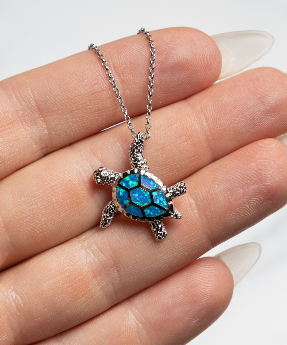 Graduation Gifts For Her, Gift For Women, College Graduation Gift For Her - .925 Sterling Silver Opal Turtle Necklace With Inspiring Message Card