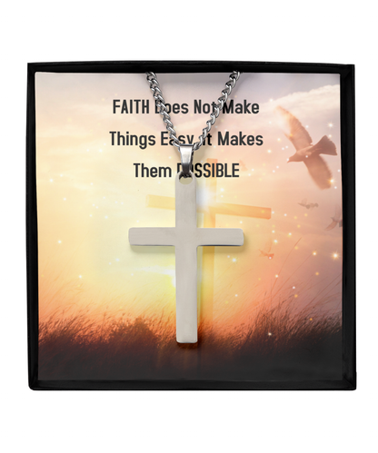 Christian Gifts For Men, Silver Cross Necklace For Him, Faith Gifts, Gift For Her, Encouragement Jewelry Message Card, Bible Verse Gift